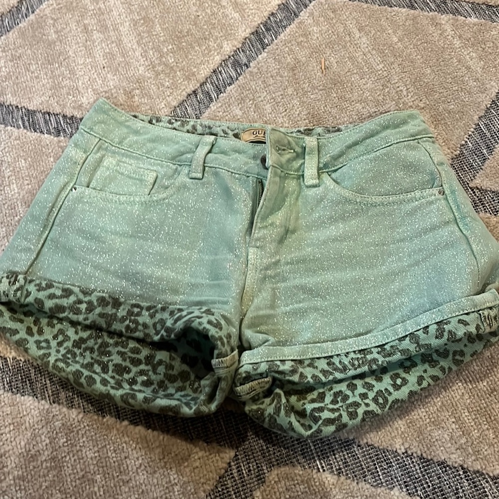 Vintage shiny mint green high waisted denim shirts from guess